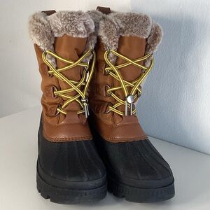 Brown and Black Fur-Lined Winter Boots